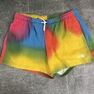 Women's The North Face Rainbow Pride AOP Yellow Pink Cotton Sweat Shorts Sz L
